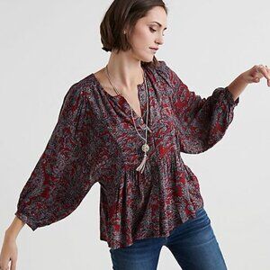 Lucky Brand NWT Paisley Printed Peasant Top Blouse Size XS
